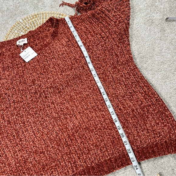 NWT BiBi Chenille Fringe Longsleeve Sweater Boho Western in Vintage Brick XL - Picture 14 of 14